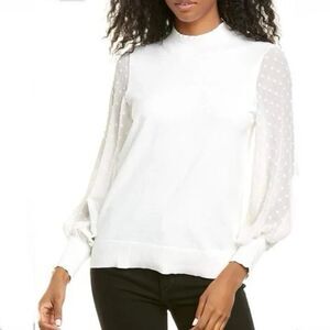 NWOT CeCe Antique White Mock-Neck Sheer Long Clip Sleeves Sweater Size XS